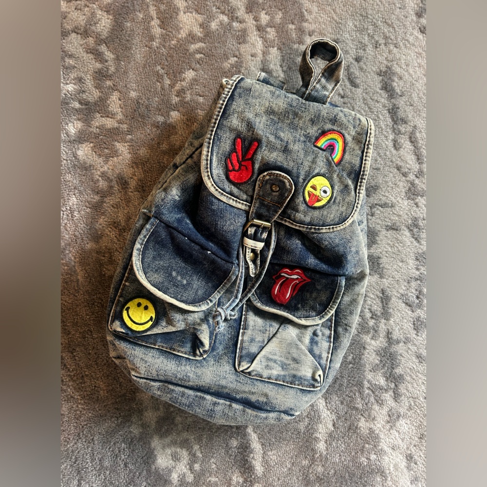 Denim Backpack with Fun Patches